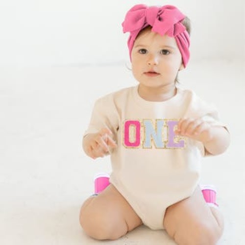 First Birthday Patch Short Sleeve Romper, 12-18M