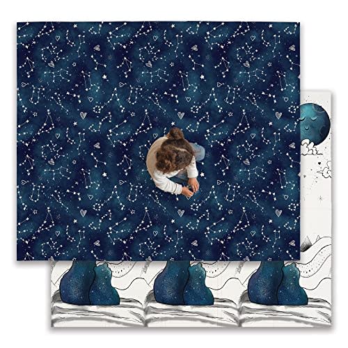JumpOff Jo Baby Play Mat - Large Folding Foam Play Mat for Infants, Babies, Toddlers, Waterproof, Double-Sided (70" x 59") - Galaxy Bears
