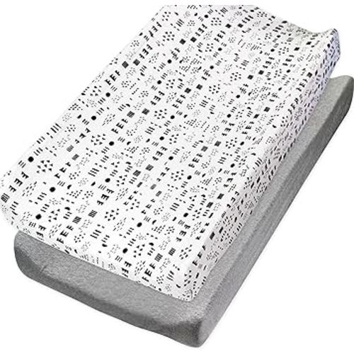 HonestBaby Organic Cotton Changing Pad Covers (Set of Two), Pattern Play/Heather Gray, One Size