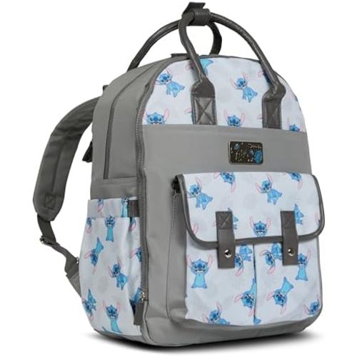 Disney Diaper Bag Backpack with Changing Pad Stich – 16” Nylon Baby Bag for Parents, Insulated Bottle Holders, Multiple Storage Pockets