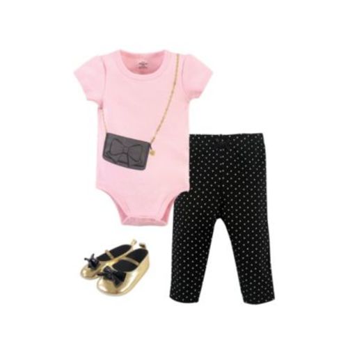 Baby Girls Treasure Cotton Bodysuit, Pant and Shoe 3pc Set
