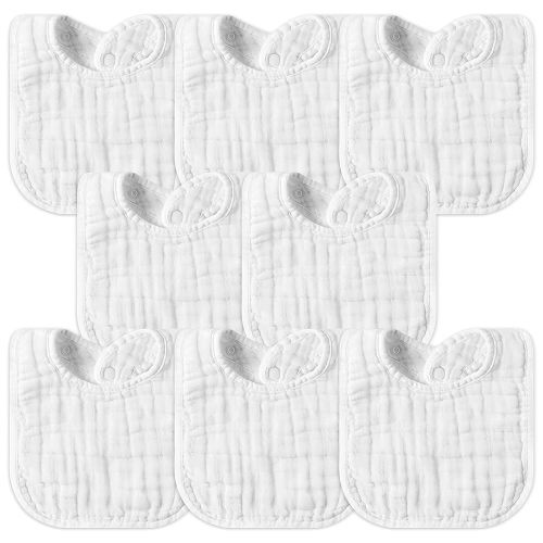 GROBRO7 8Pcs Muslin Baby Bibs Soft Cotton Adjustable Snap Drool Bib Absorbent Breathable Feeding Bibs for Teething Drooling
