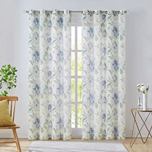 WEST LAKE Blue Cream Floral Curtains 84 Inches -  Botanical Pattern