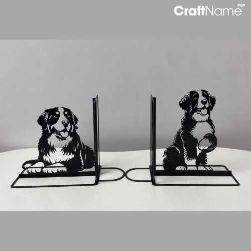 Custom Bernese Mountain Dog Bookend Sign, Personalized Dog Name Book Ends, Book Stand Black Metal Art, Book Nook Office Decor for Book Lover