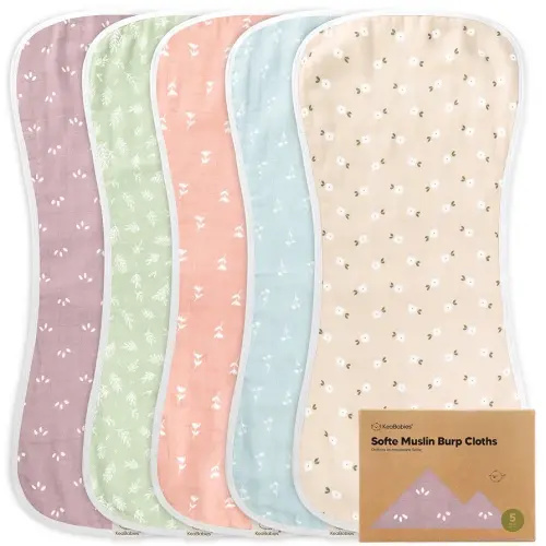 5-Pack Muslin Burp Cloths Baby Boy, Girl - Very Absorbent Baby Burp Cloth Rags, 8-Layers Viscose Derived from Bamboo Cotton Muslin Towel, Super Soft Spit Up Rags, No Shrink Washcloths (Blooms)