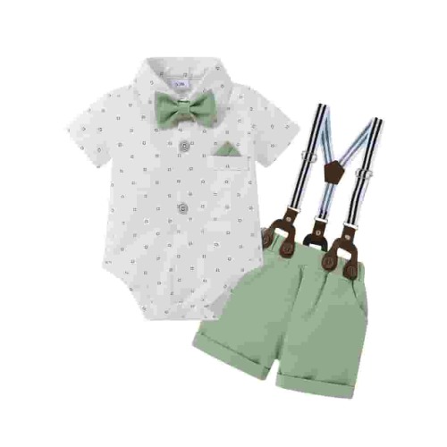 CARETOO Boy Clothes Suit Dress Shirt Shorts Suspender Pants Formal Wave Point Cotton Fabric 3Pcs