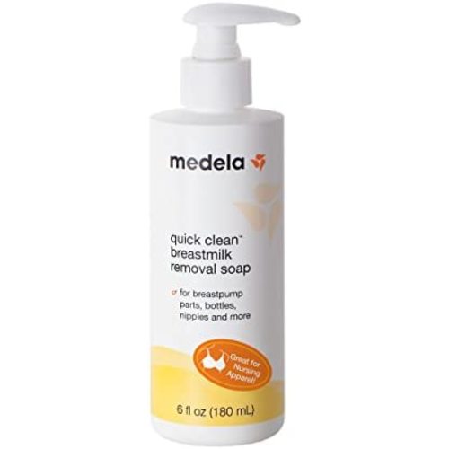 Medela Quick Clean Breast Milk Removal Soap, No Scrub Hypoallergenic Soap for Pump Parts and Nursing Apparel, Removes Breast Milk Residue Up to 3 Days Old, 6 Fluid Ounces (Pack of 1)