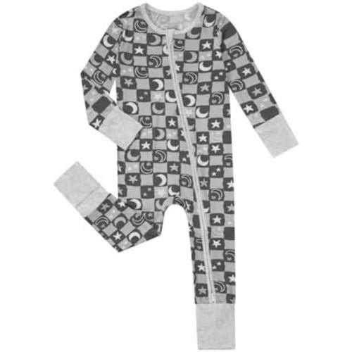 Teach Leanbh Unisex Baby Bamboo Viscose Pajamas with Mittens and Feet Cuffs 2 Way Zipper Long Sleeve Romper Sleep and Play