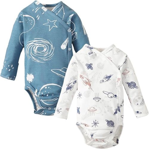 DEFAHN Baby Side Snap Bodysuit Kimono Onsies Newborn Boy Girl 3-Pack 100% Cotton Basic Pattern Kimono Bodysuits