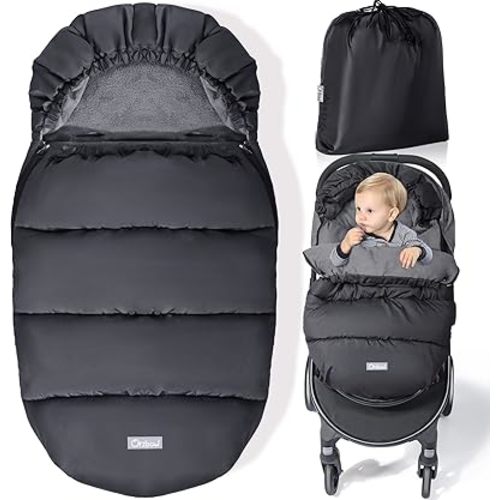 Orzbow Universal Footmuff for Stroller, Winter Warm Baby Stroller Bunting Bag, Waterproof Windproof Warm Coral Fleece Lined for Toddler Stroller Sleeping Bag (Black)