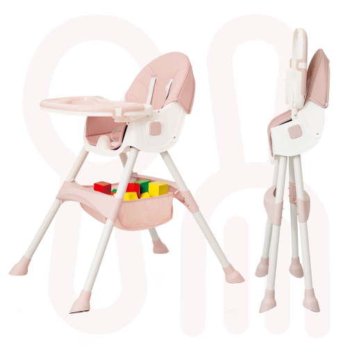 Aprpink 6-in-1 Baby Convertible High Chair with 5-Point PU Safety Harness, Pink Striped, 1 Piece