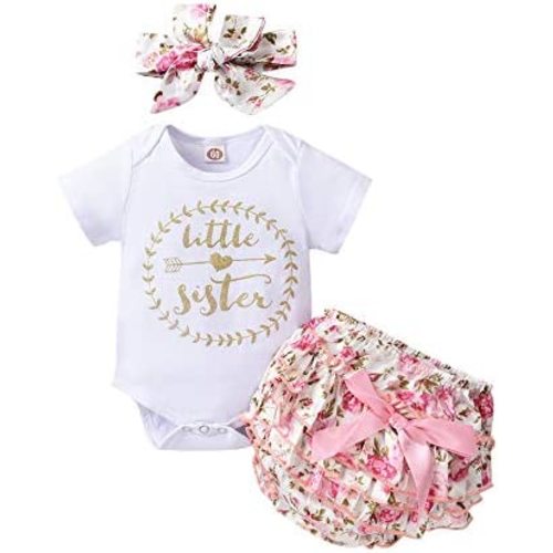 Catpapa Newborn Baby Girl Romper Jumpsuit Bodysuit +Pants Shorts+Headband Outfit Set