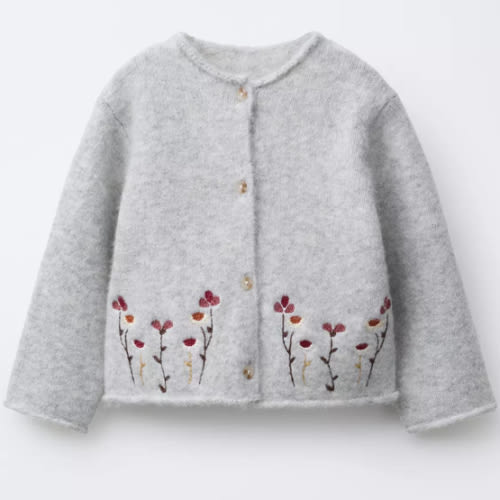 EMBROIDERED FLORAL CARDIGAN - Gray marl | ZARA United States