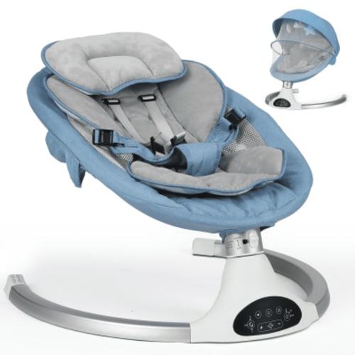Baby Swing for Infants - Electric Infant Swing with 3 Swing Speeds and 10 Lullabies, Portable Indoor Baby Rocker, Touch Screen Control and Remote Control, Bluetooth, Blue