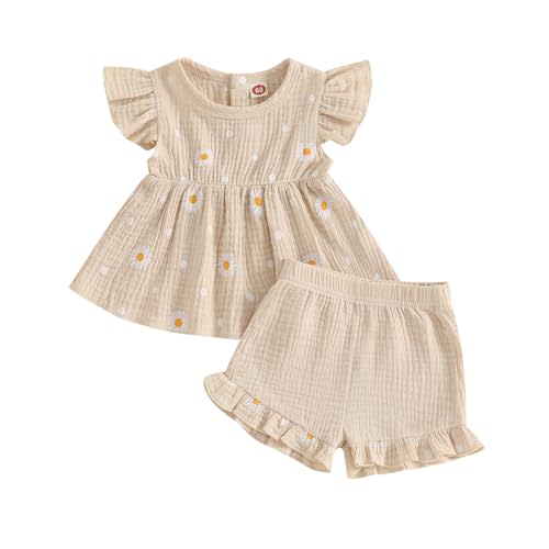 Kaipiclos Infant Baby Girl Clothes Outfits Daisy Print Ruffle Sleeve Shirt Tops Shorts Baby Summer Outfit 3 6 12 18 24 Month