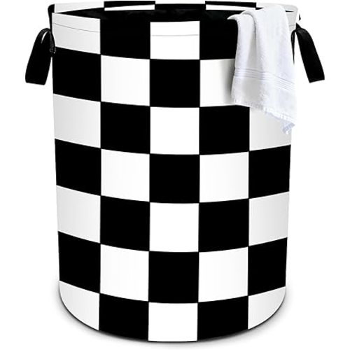Black White Checkered Laundry Basket Storage Bin Foldable Laundry Hamper Clothes Storage Bucket Organizer 19.6x15.7 Inch For Laundry Room/Bedroom/Bathroom