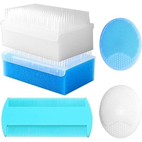 Cradle Cap Brush for Babies, Baby Bath Essentials with Silicone Scrubber Bath Sponge Dual-Sided Comb for Newborns Toddlers Boys Girls (Blue,Set of 5)