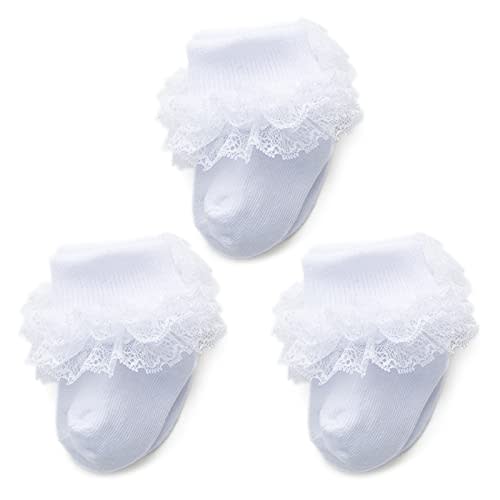 Baby Girl Socks Eyelet Triple Lace Ruffle Socks Turn Cuff Socks 2/3/5 Pairs Ankle Dress Sock for Newborn Infant Toddler