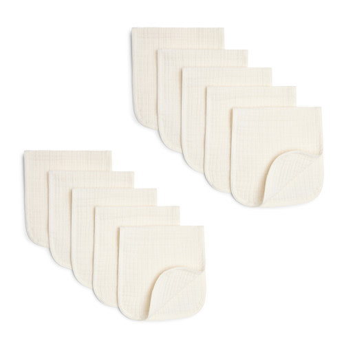 Small Story Organic Cotton Muslin Burp Cloths Multipack - White, 10