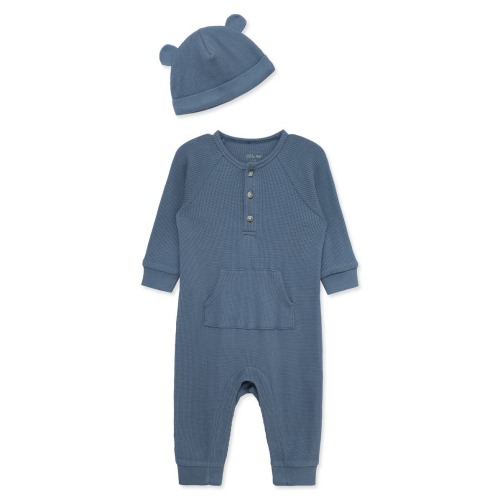 Waffle Stitch Romper & Cap Set, 9 M