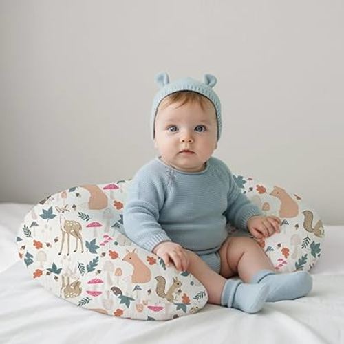 Little Grape Land Nursing Pillow for Breastfeeding, Ergonomic Baby Pillow for Mom and Infant Support, Removable Cover Breastfeeding Pillow for Bottle & Nursing Feeding (Forest Friends)