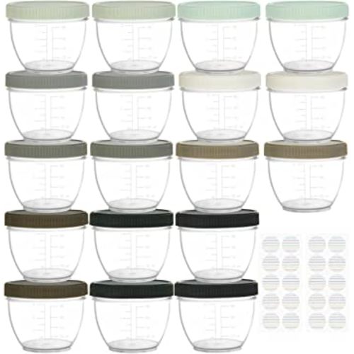Youngever 18 Sets Baby Food Storage, 4 Ounce Baby Food Containers with Lids, 9 Urban Colors, with Lids Labels
