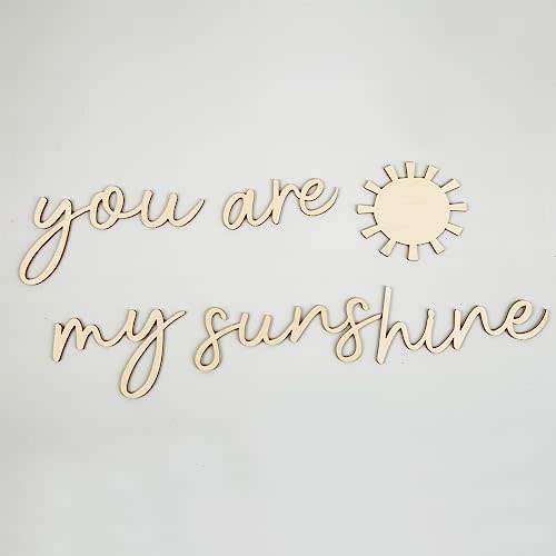 Wood You are My Sunshine Wall Decor - Boho Nursery Wall Stickers for Kids Room - Wooden Script Art for Nursery, Children, Baby Boys and Girls Bedroom Decor - Wood Sun Decal Included