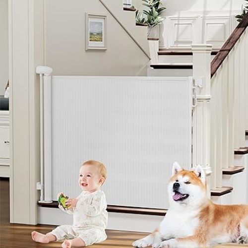 PRObebi Retractable Baby & Dog Gate - Extends to 54" Wide, 34" Tall - Stair, Doorway & Hallway Use