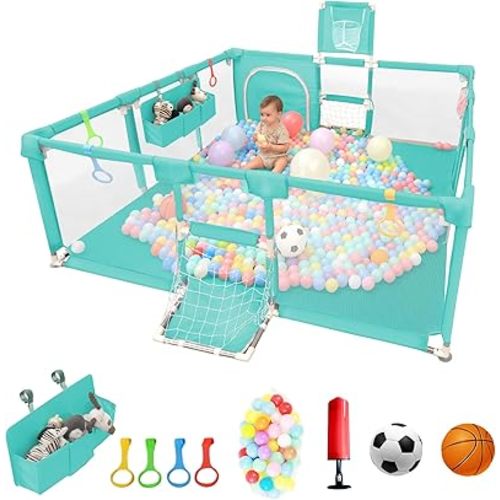 Baby Playpen, Indoor Safety Play Area for Infants and Toddlers (Green, 73"x71")