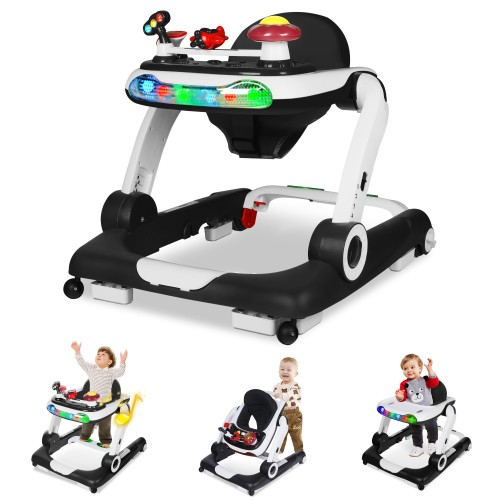 AILEEKISS Musical Baby Walker with Wheels, Activity Center Toddler Music Bouncer Walker, Black