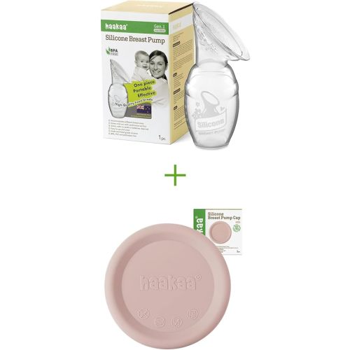 haakaa Manual Breast Pump 100ml/4oz & Silicone Cap (Blush) Combo