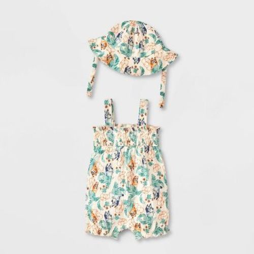 Baby Girls' 2pc Bluey Gauze Romper & Hat Set - Ivory Newborn