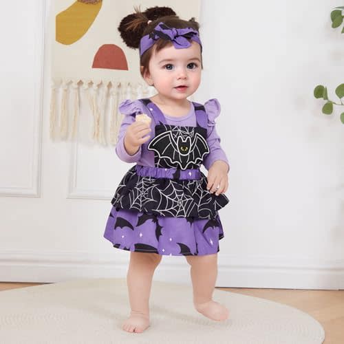 Baby Girl Halloween Clothes Ruffle Long Sleeve Romper Turkey Print Overall Skirt Dress Cute Newborn Outfit