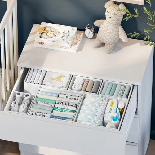 Drawer Organizer Clothes Set of 12 White-Grey - Dresser Organizer For Nursery, Bedroom, Closet - Perfect Baby Clothes Organizer and Storage & General Nursery Organization or Dresser Drawer Organizers