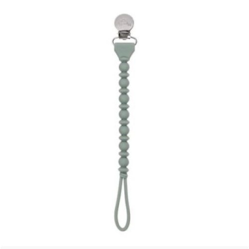 Itzy Ritzy Silicone Pacifier Clip; 100% Silicone Pacifier Strap with Clip Keeps Pacifiers, Teethers & Small Toys in Place; Features One-Piece Beaded Design & Silicone Cord, Storm Gray with Silver Clip