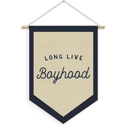 Boys Room Decor, Long Live Boyhood Linen Canvas Banner, Boy Nursery Wall Hanging Pennant Flag Banner for Boys Kids Toddler Room Bedroom Playroom Decor, 15x11in - Navy Blue