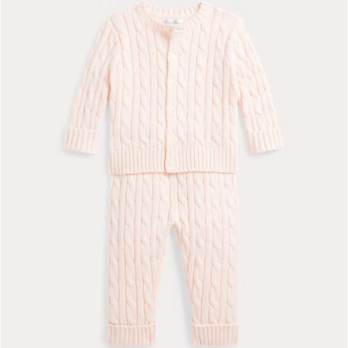 Cable-Knit Cotton Cardigan & Pant Set