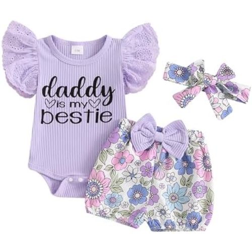 Adobabirl Baby Girl Newborn Clothes Short Sleeve Ribbed Romper Onesie Ruffle Shorts Bloomers Headband Summer Outfits Set