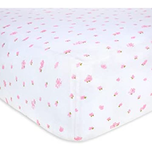 Burts Bees Baby Print Fitted Crib Sheet Organic Cotton BEESNUG - Pink Butterfly Garden Prints, Fits Unisex Standard Bed and Toddler Mattress, Infant Essentials, 52 x 28 Inch 1-Pack