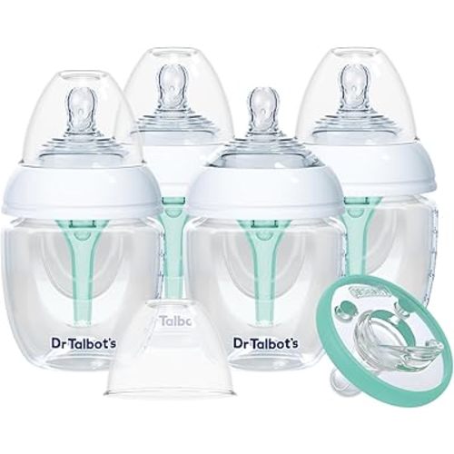 Dr. Talbot's Anti-Colic Bottles with Soft Flex Pacifier - 6 oz - (4-Pack) Baby Bottles for Newborn Babies 0+ Months - Self Sterilizing Bottles with Slow Flow Soft Flex Nipple and Venting System