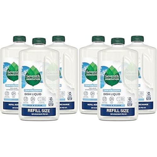 Seventh Generation Dish Liquid Soap Refill Free & Clear Dish Soap for sensitive skin 50 oz, (Pack of 6)