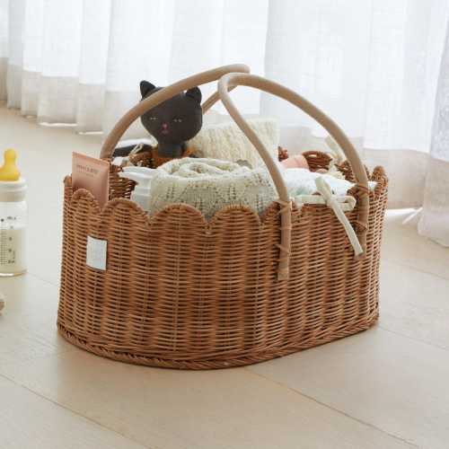 Baby Diaper Caddy Organizer Mocca- Artisan-Crafted Scalloped Rattan Basket - Luxurious  Diaper Caddy Basket - Elegant Scallop Basket