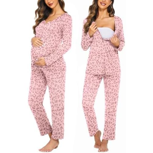 Ekouaer Maternity Nursing Pajama Sets Labor Delivery Pjs Long Sleeve Breastfeeding Pajamas Pregnancy Sleepwear Set