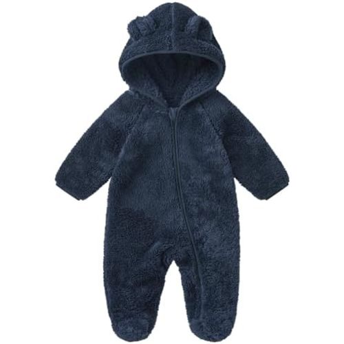 pureborn Newborn Baby Fleece Footed Jumpsuit Hooded Pramsuit Winter Snowsuit for Infant Boys Girls 0-12 Months