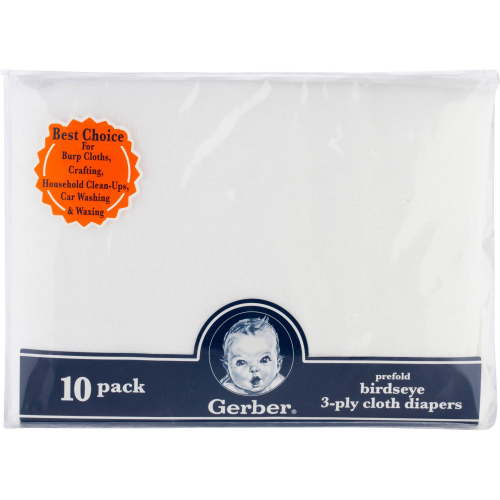 Gerber Unisex Newborn Baby Reusable Cotton Birdseye Prefold Cloth Diapers, 10-Pack