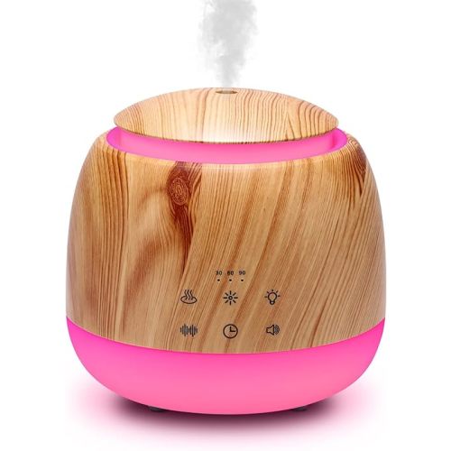 Aromatherapy Diffuser & White Noise Machine Combines 10 Relaxing Sounds,7 Color LED Light,5 Level Volumn,2 Level Warm Night-light,3 Timer, Mist and Waterless Auto Shutoff for Better Sleep(Light Brown)