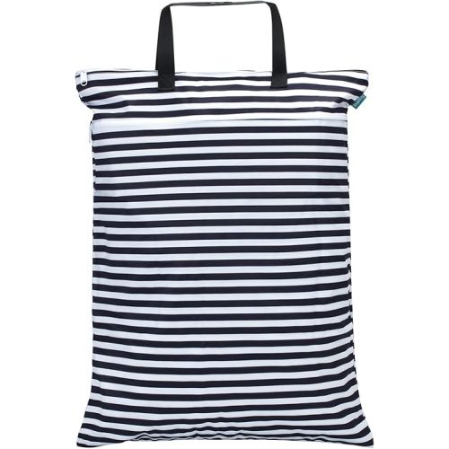 Teamoy Travel Hanging Wet Dry Bag Organizer (24.7 x 18 inches) with Two Compartments for Cloth Diaper, Laundry, Swimsuits and More, Easy to Hang Everywhere(L, Black Strips)