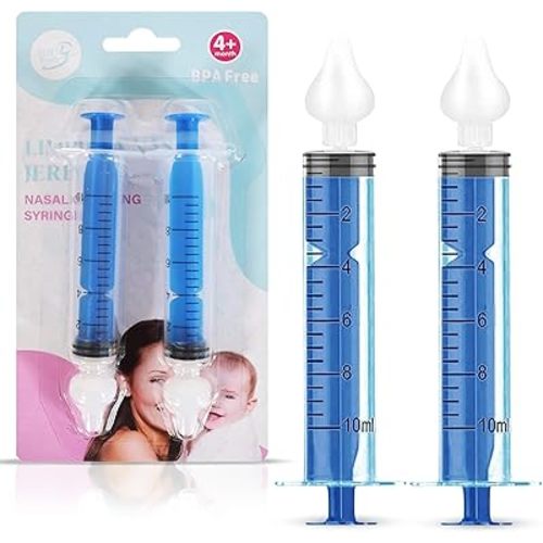 Bluet B - Baby Nasal Syringe (2-Pack) - Safe Silicone Nasal Aspirator for Newborn - Infant Mucus Removal - 10ml Nose Cleaner Syringe for Baby - Toddler Congestion Relief - Reusable Tips - Blue