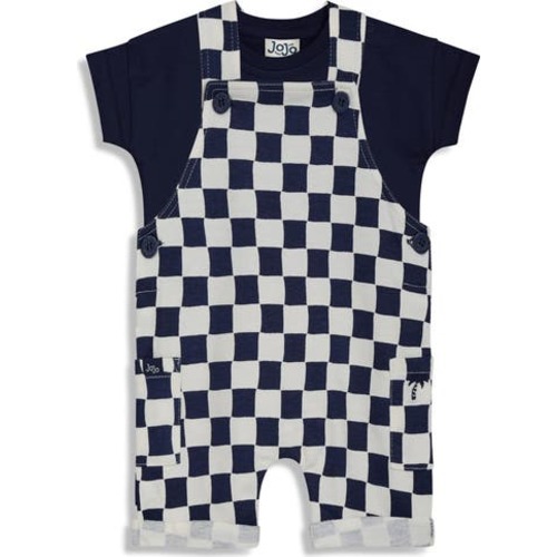 Checkerboard Cotton Shirt & Overalls Set, 3-6M