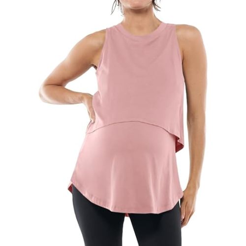 ZDC Women's Maternity Nursing Tank Tops Sleeveless Double Layer Breastfeeding Shirts Summer Pregnancy Clothes